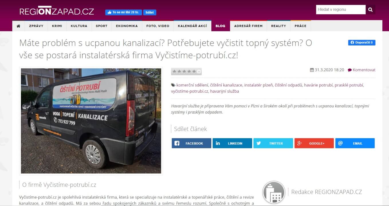 1x odkaz na webu REGIONZAPAD.CZ