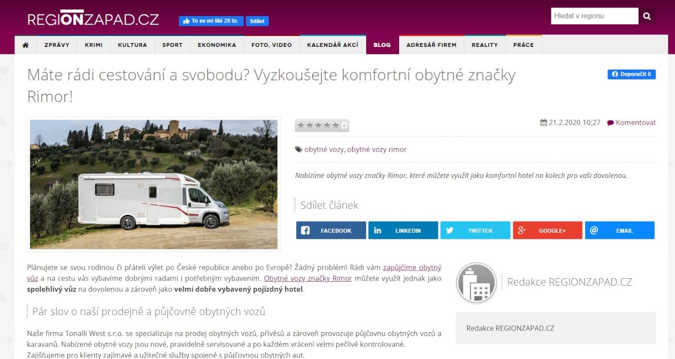 1x odkaz na webu REGIONZAPAD.CZ