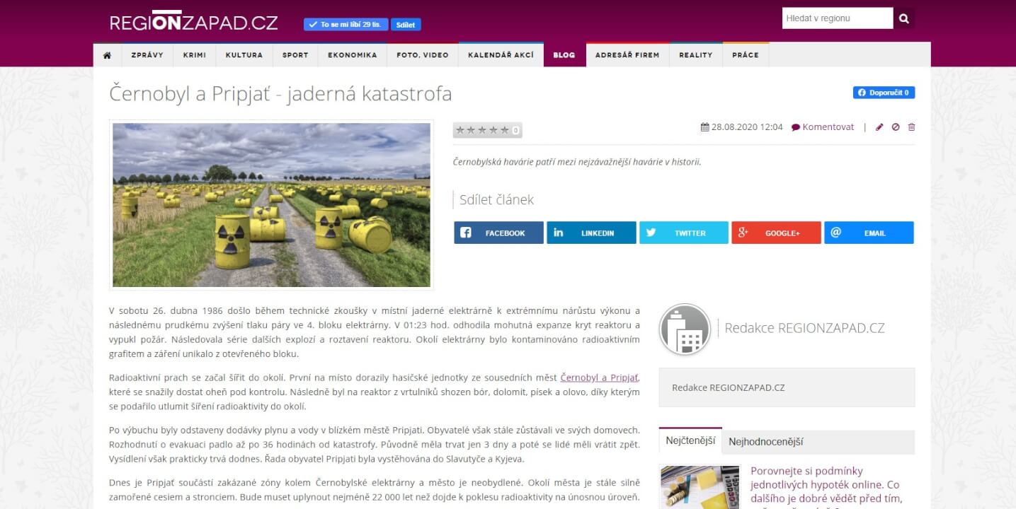 1x odkaz na webu REGIONZAPAD.CZ