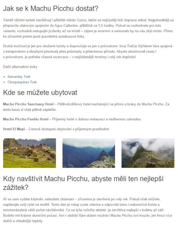 Publikace článku na cestovatelském webu