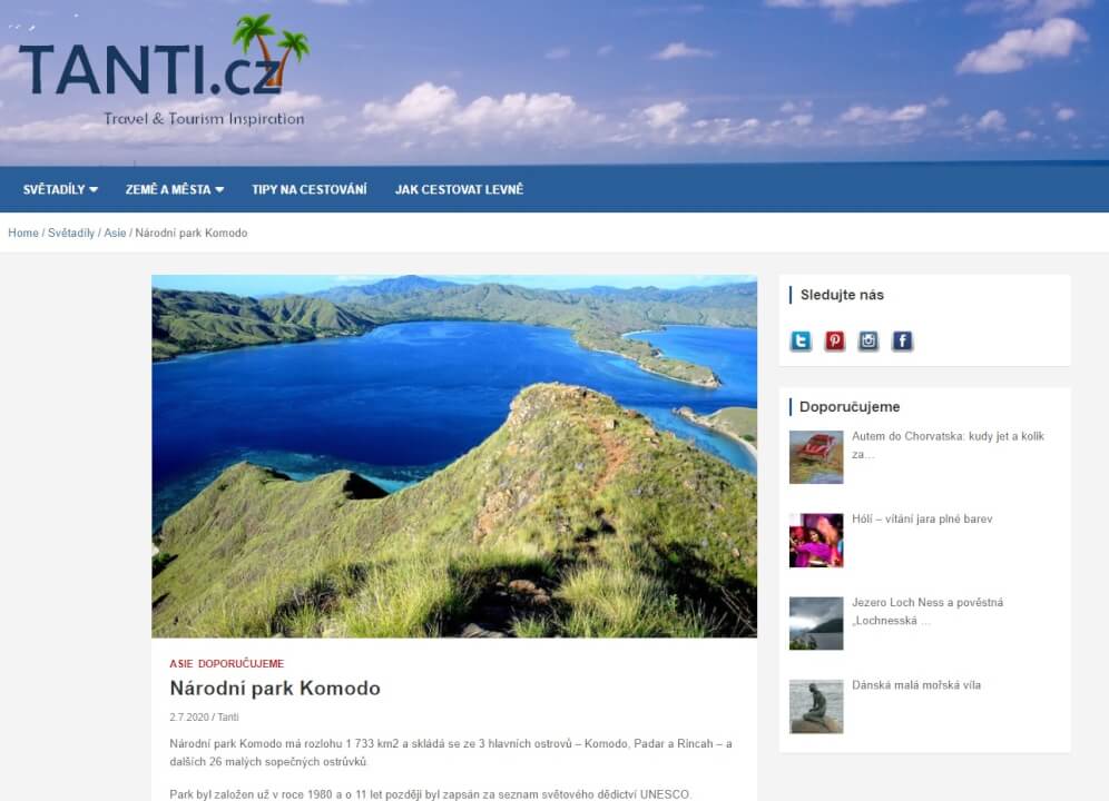 Publikace článku na cestovatelském webu