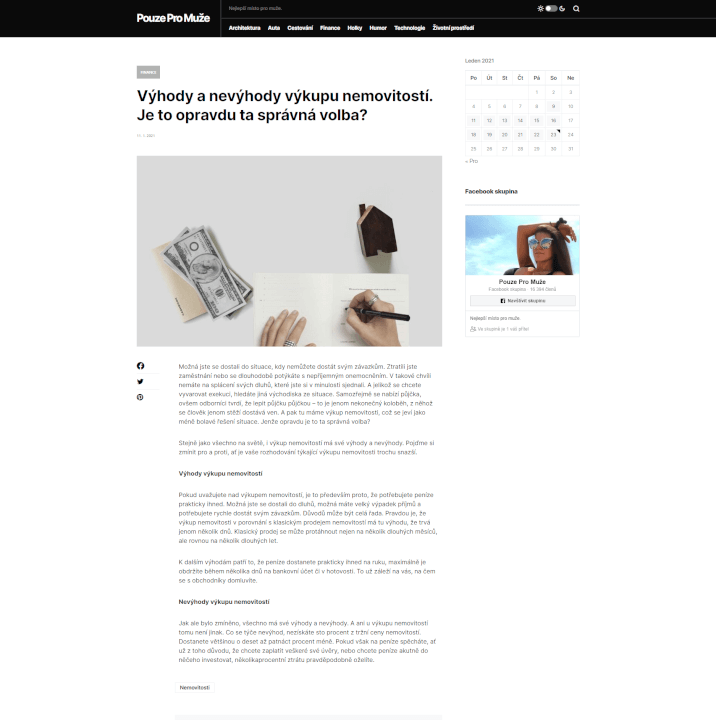 PR článek webu PouzeProMuže