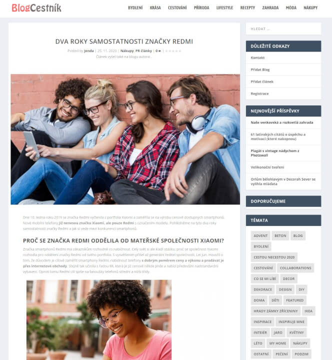 PR článek na navštěvovaném webu