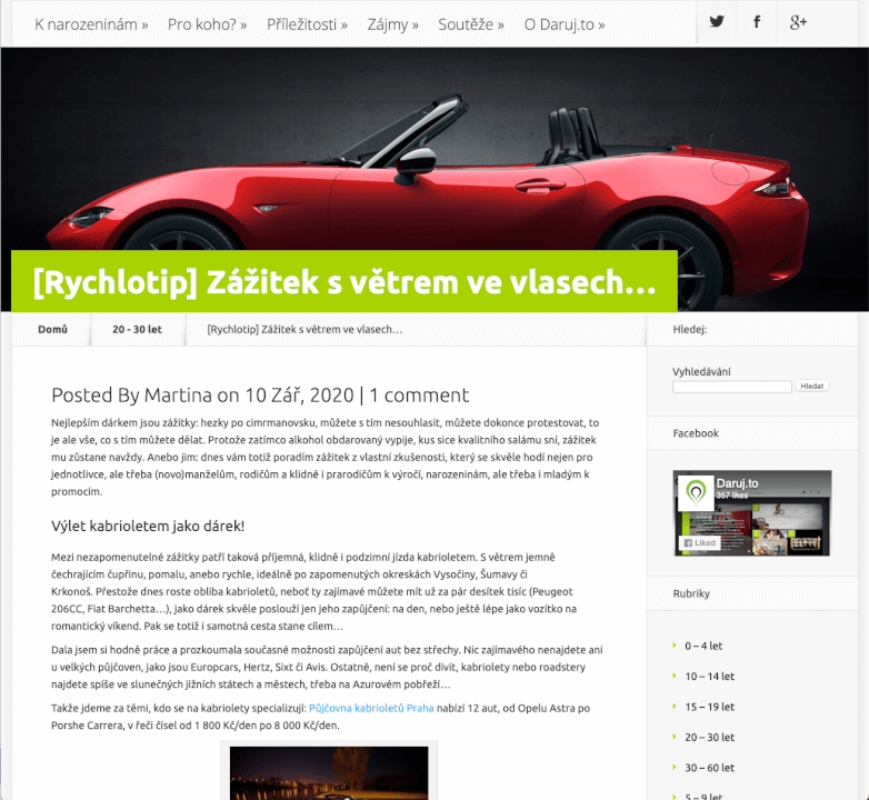 Publikace článku na webu DARUJ.TO!