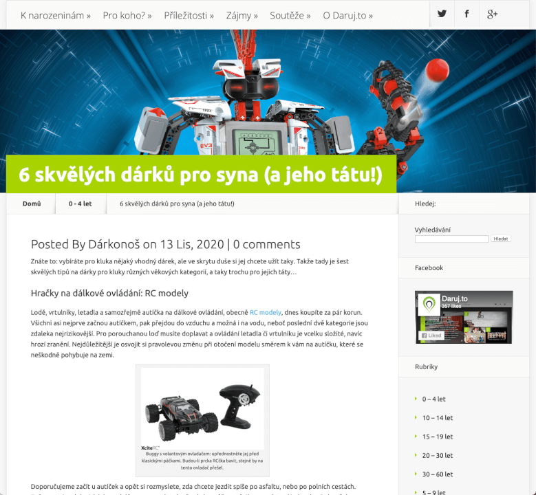 Publikace článku na webu DARUJ.TO!