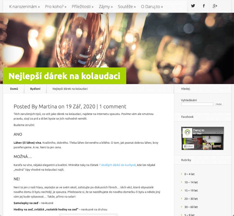 Publikace článku na webu DARUJ.TO!
