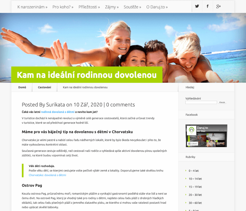 Publikace článku na webu DARUJ.TO!