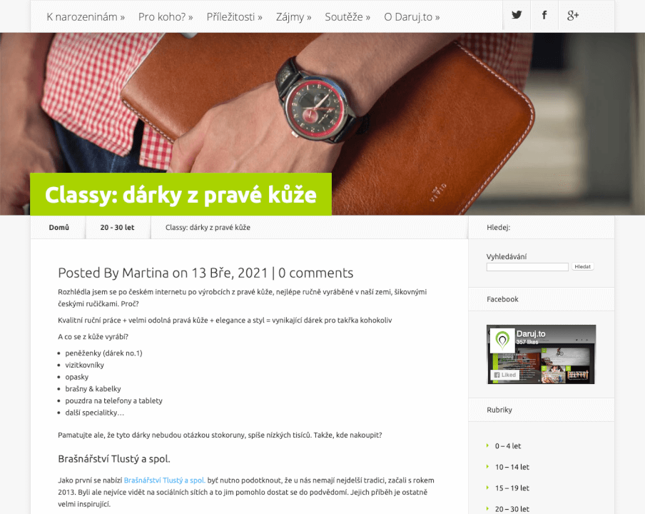 Publikace článku na webu DARUJ.TO!