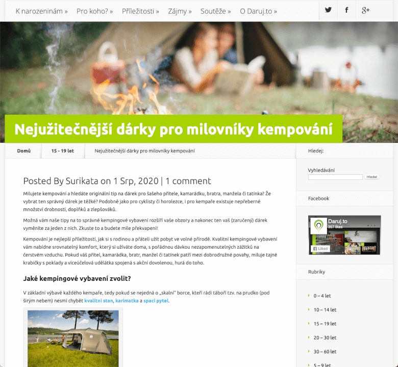Publikace článku na webu DARUJ.TO!