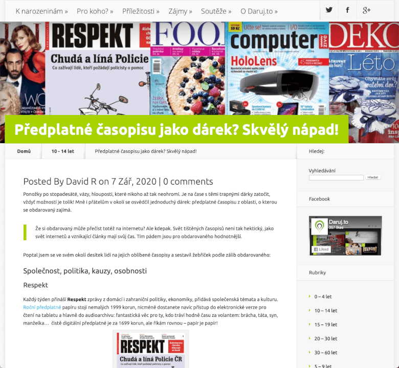 Publikace článku na webu DARUJ.TO!