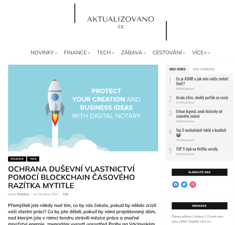 Publikování článku na webu Aktualizovano.cz 