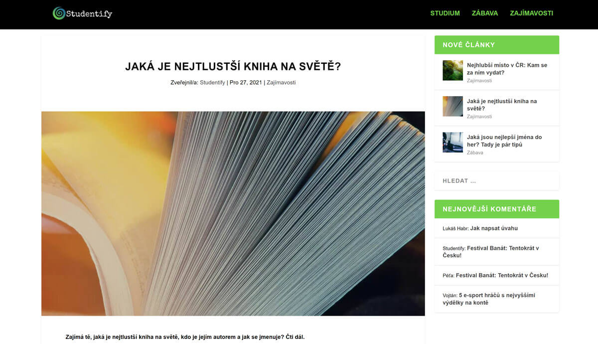 Publikuji (případně i napíši) článek na Studentify.cz