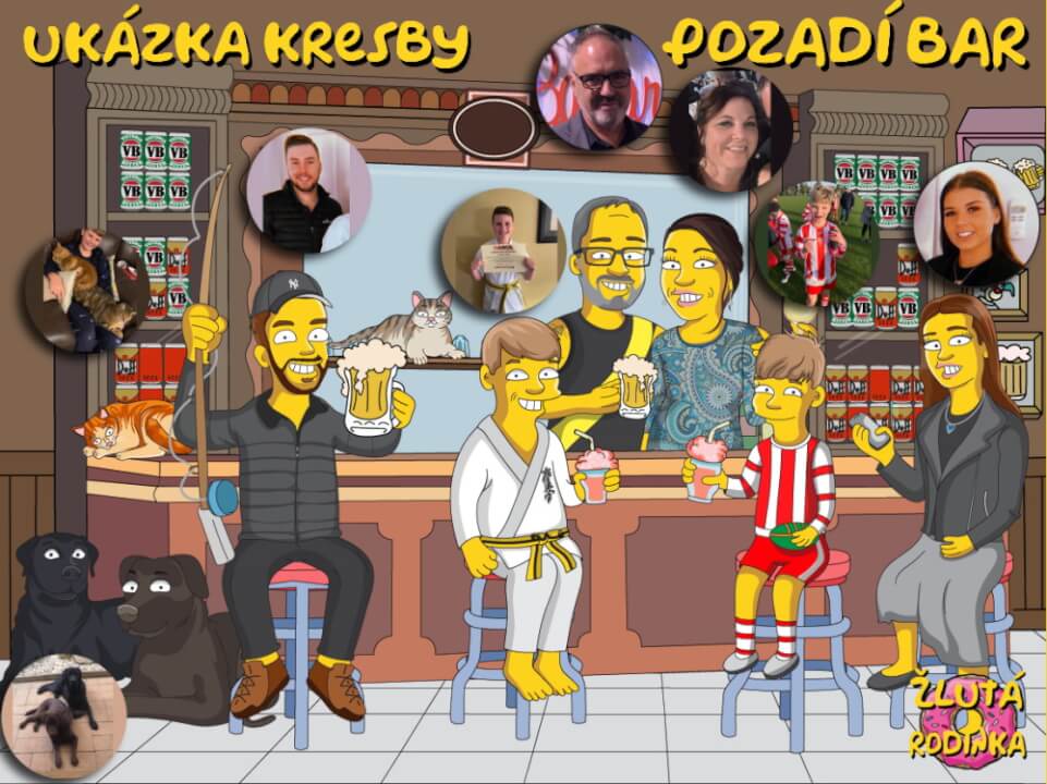 Portrét jako Simpsonovi podle fotky, IVA - ŽlutáRodinka