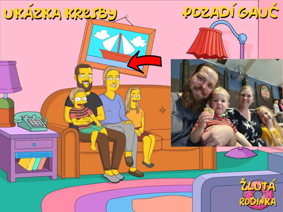 Portrét jako Simpsonovi podle fotky, IVA - ŽlutáRodinka