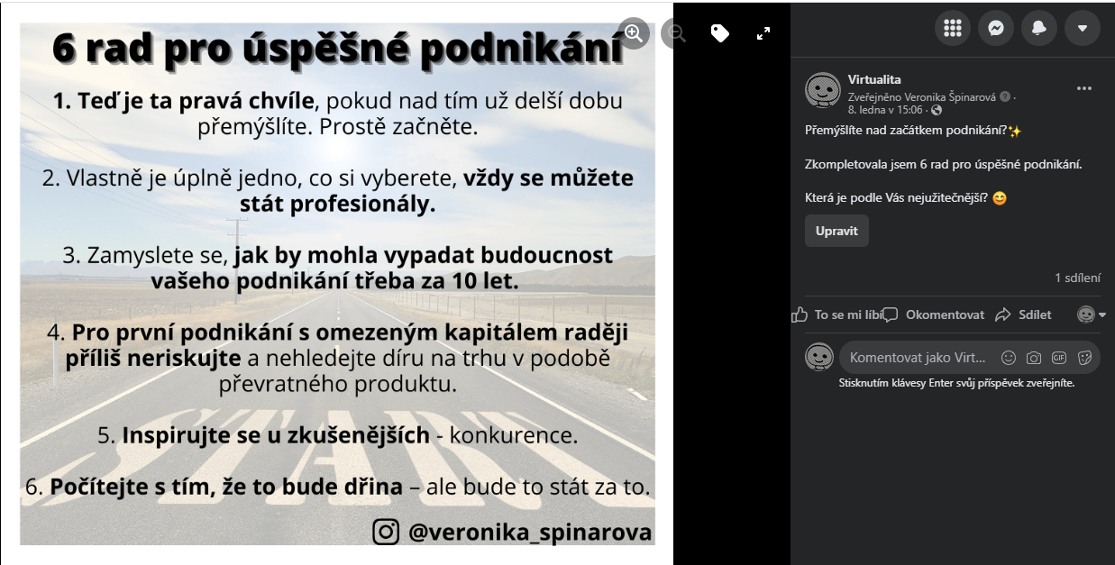 Tvorba příspěvků na Váš Facebook
