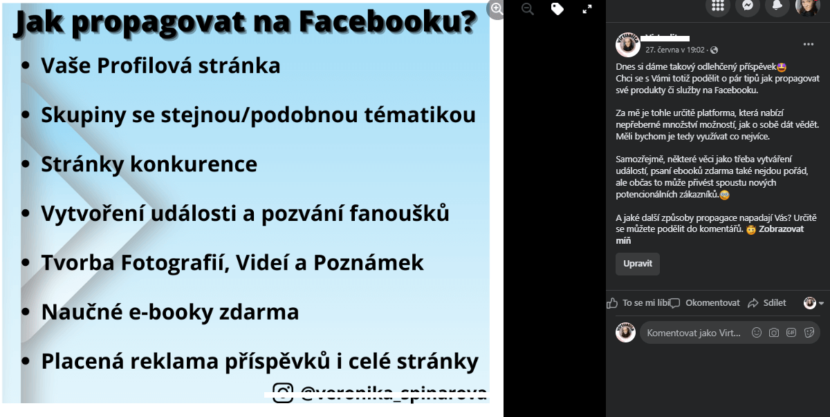 Tvorba příspěvků na Váš Facebook