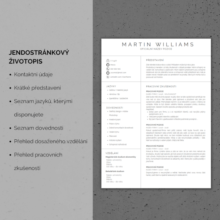Moderní a profesionální šablona pro životopis