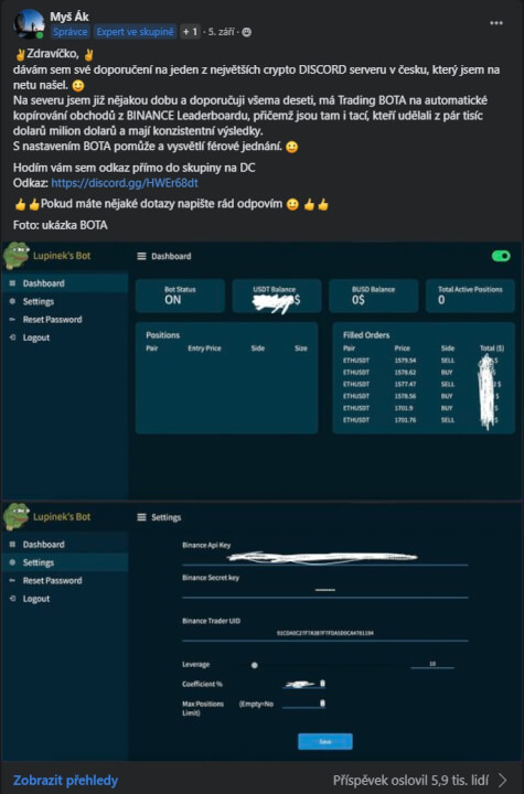 Zveřejnění článku ve skupině BINANCE CZ/SK