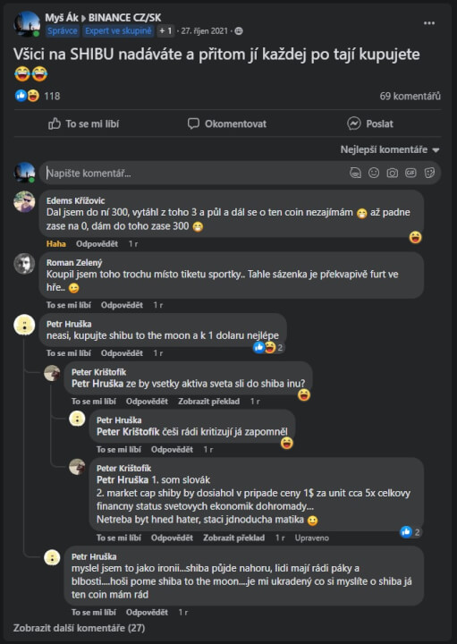 Zveřejnění článku ve skupině BINANCE CZ/SK