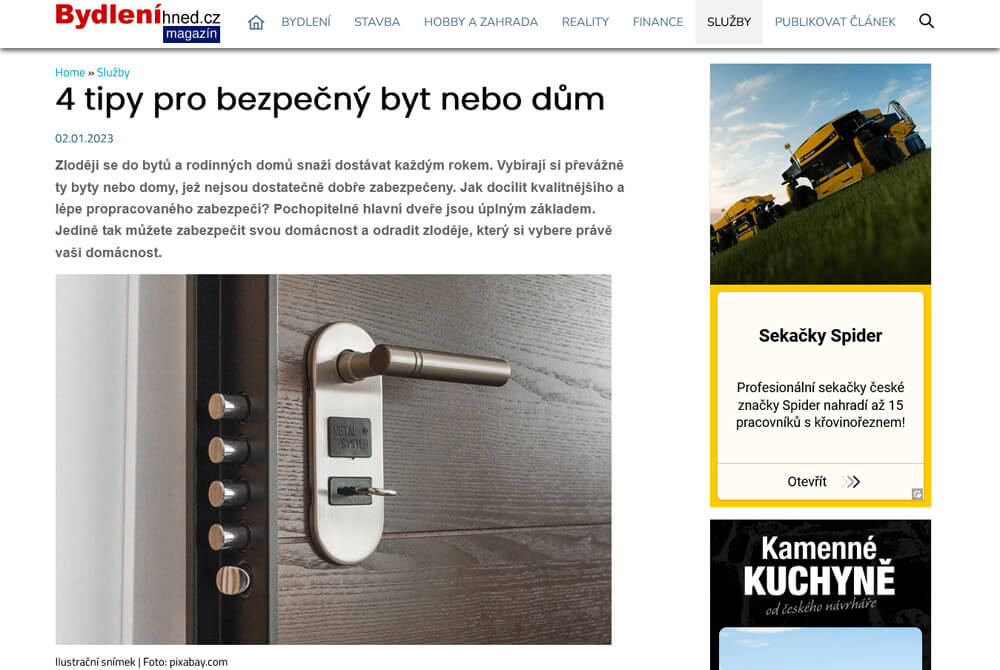 Publikace článku na magazínu o bydlení - Bydlenihned.cz