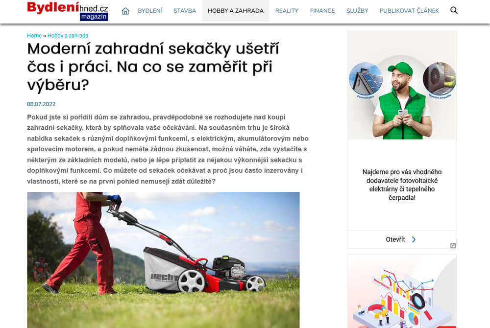 Publikace článku na magazínu o bydlení - Bydlenihned.cz
