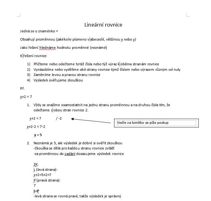 Vypočítání úlohy s postupem a vysvětlením řešení