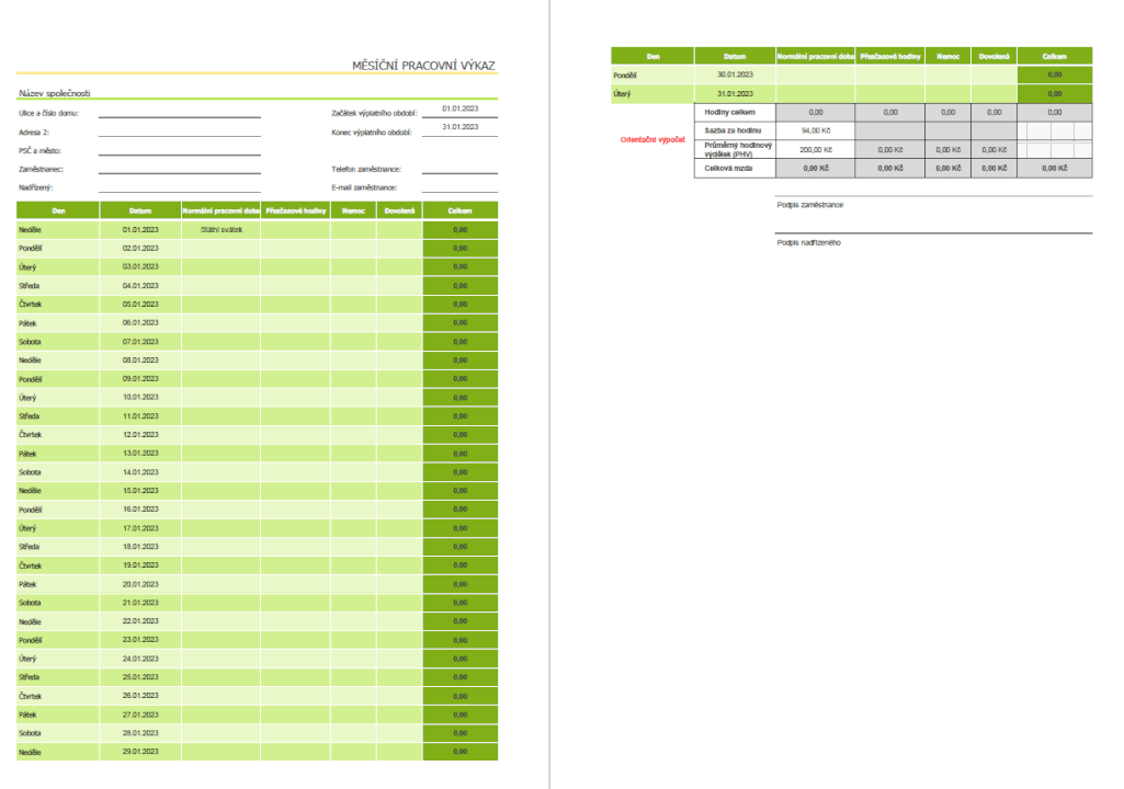 Roční evidence docházky 2025