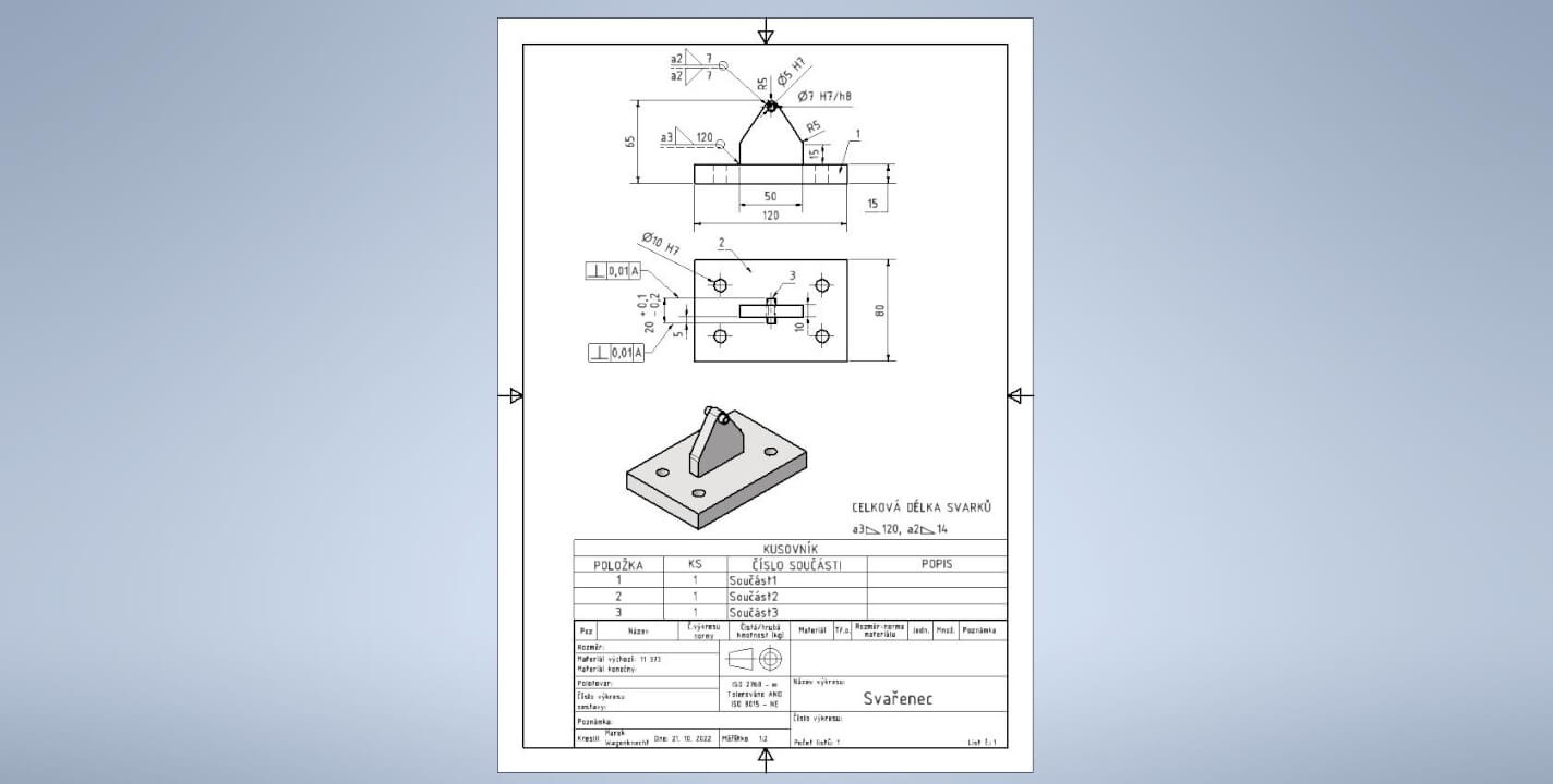 Strojírenská dokumentace strojních součástí CAD a Inventor