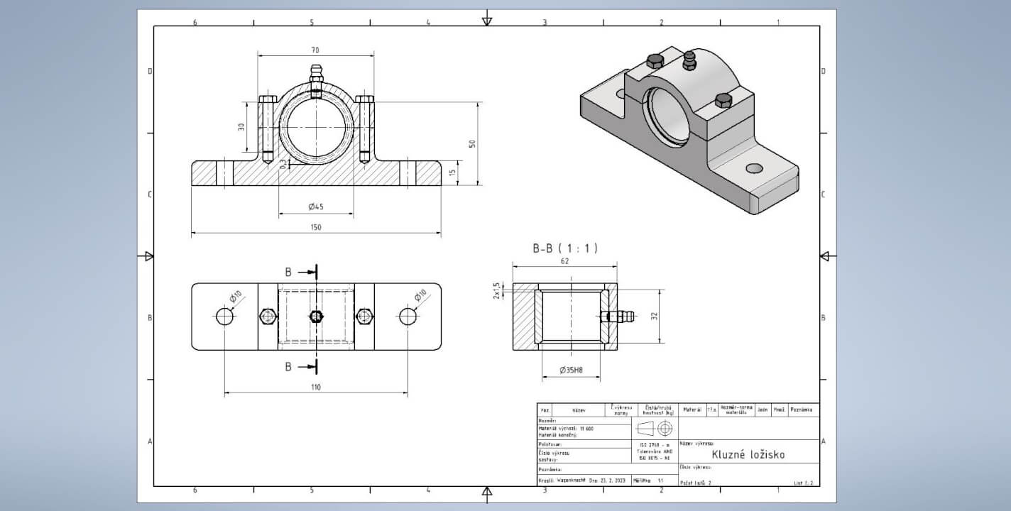 Strojírenská dokumentace strojních součástí CAD a Inventor