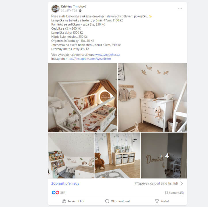Příspěvky na Facebook skupině Dětské pokojíky (200000 členů)