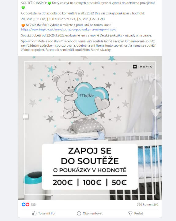 Soutěžní příspěvek na Facebook skupině Dětské pokojíky