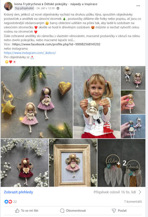 Připnutí příspěvků na Facebook skupině dětské pokojíky