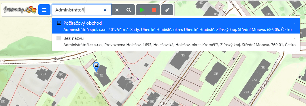 Provozovna v mapách