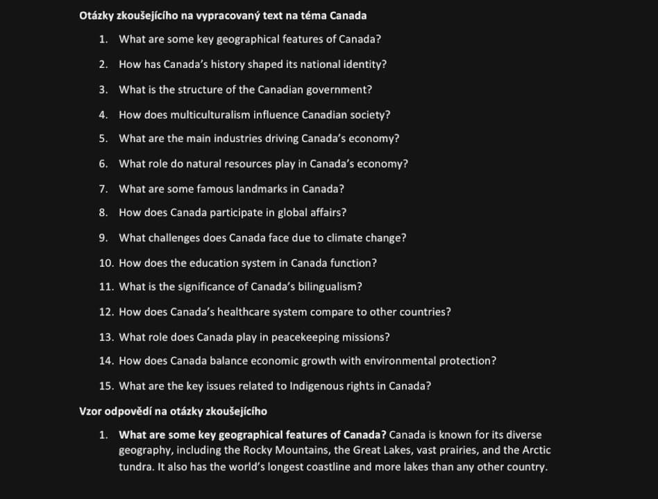 Maturitní otázka Canada