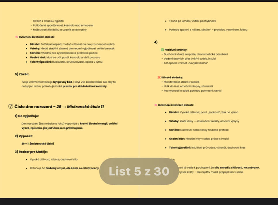 Rozbor osobnostního profilu ( Numerologie, astrologie atd.)