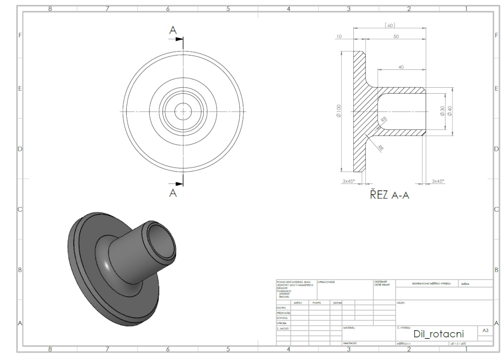 Zhotovení strojírenských technických výkresů a 3D modelů