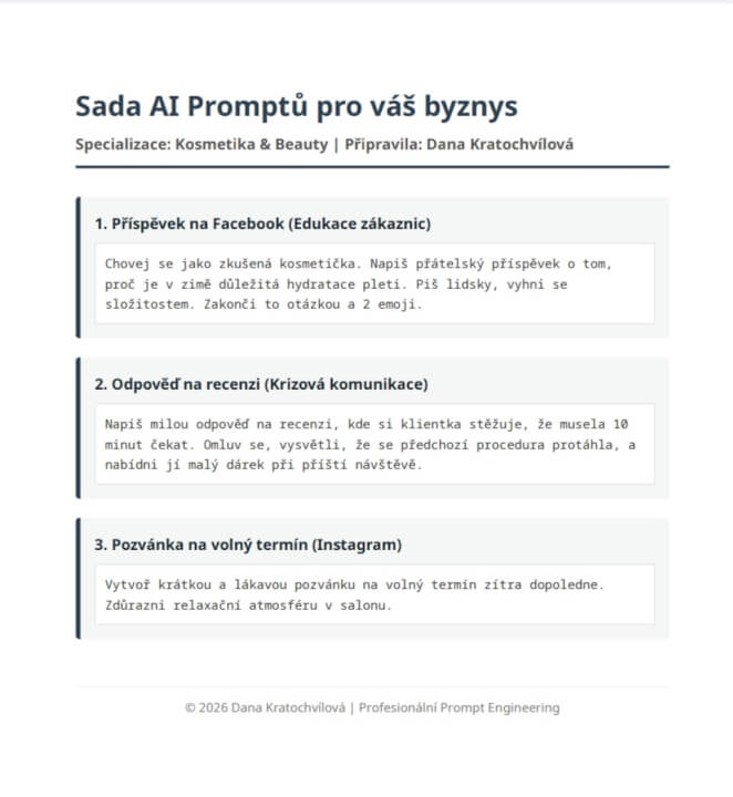 Balíček 10 AI promptů na míru – ušetřete hodinu denně.