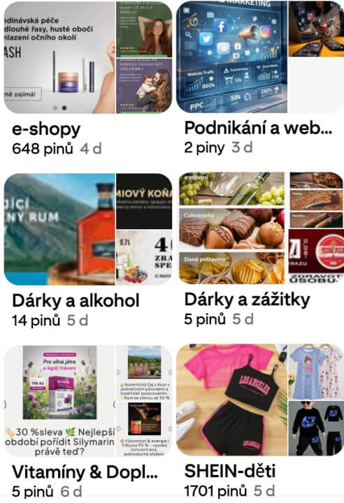 Propagace pro ženy: FB skupina (6tis.) + Pinterest (13k)
