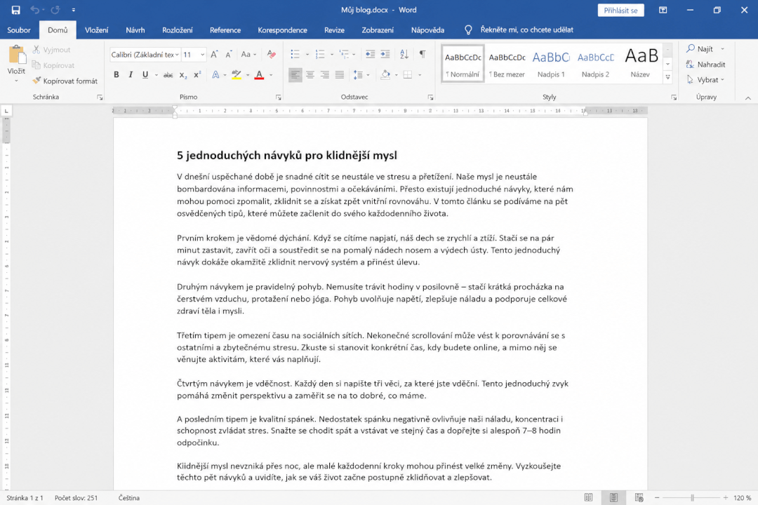 Tvorba textu na libovolné téma 