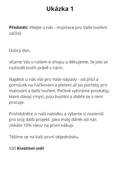 Uvítací e-mail pro e-shop s kreativními potřebami