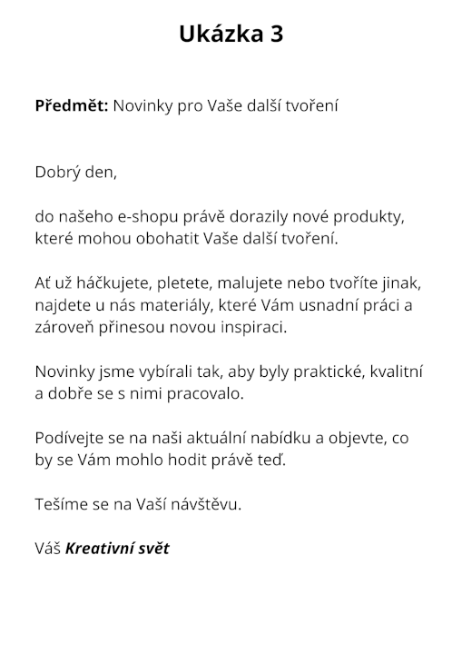 Uvítací e-mail pro e-shop s kreativními potřebami