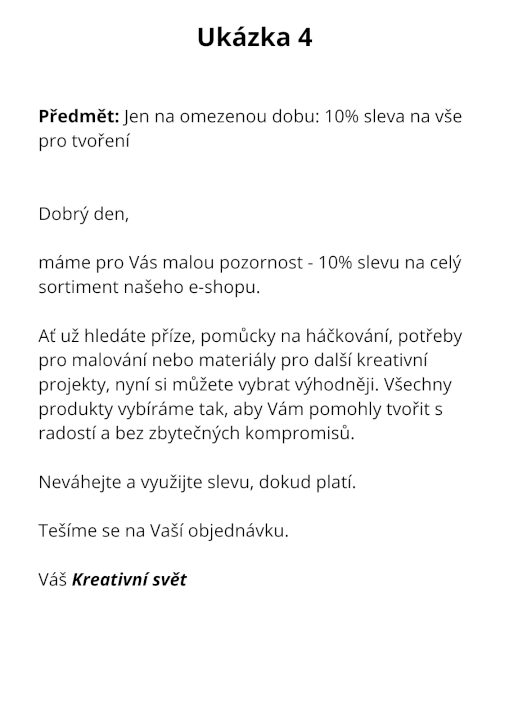 Uvítací e-mail pro e-shop s kreativními potřebami