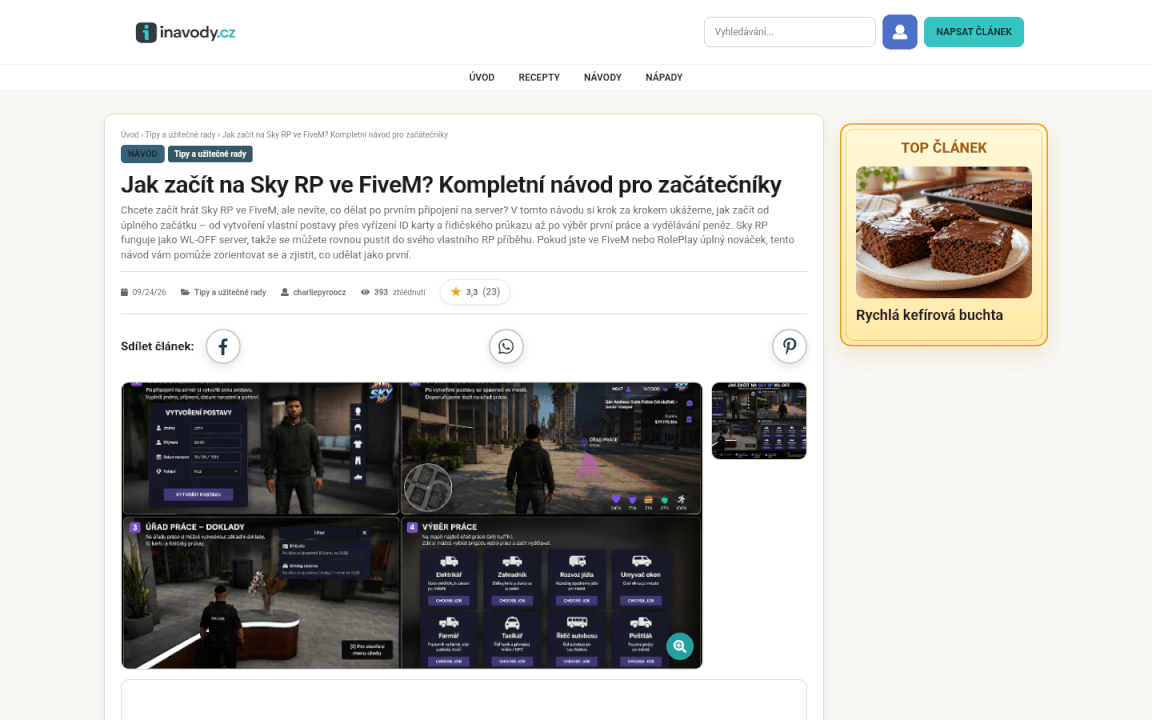 Publikace článku na iNÁVODY.cz + TOP a Facebook zdarma