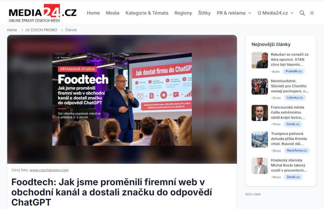 Trvalá publikace PR článku na portálu Media24.cz 